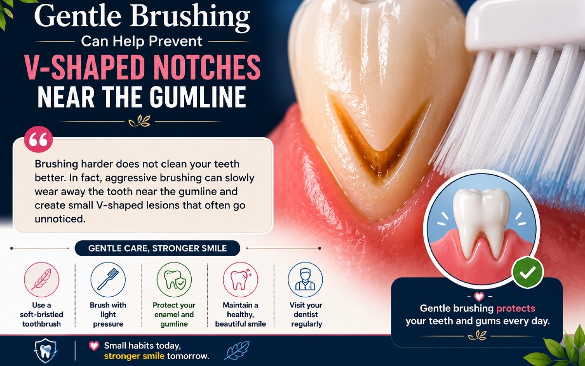 Gentle Brushing Can Help Prevent V-Shaped Notches Near the Gumline